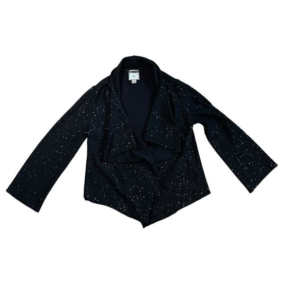 St John Couture Black Sparkly Sequin Heavy Knit Open Cardigan Jacket Size Medium - Picture 1 of 11